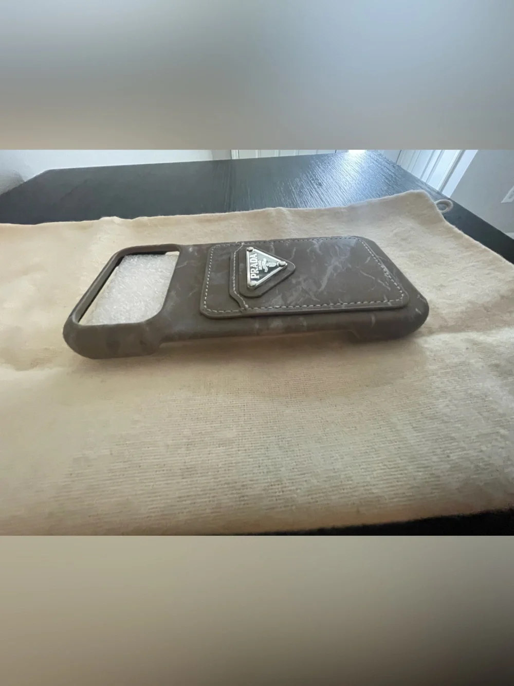 Prada Gray Crush Velvet iPhone case with  2 cardholder fits iPhone 17pro max